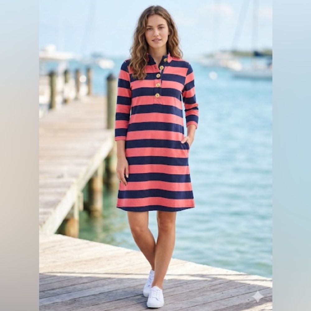 Duffield Lane Navy and Red Striped Polo dress size small